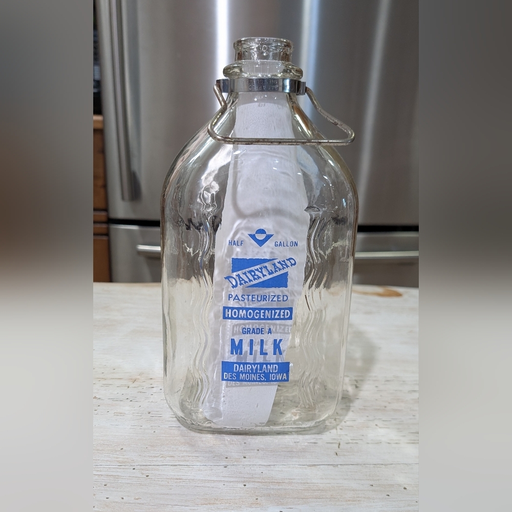 Vintage "Dairyland" Half Gallon Milk  Bottle - Clear Glass With Blue Lettering
